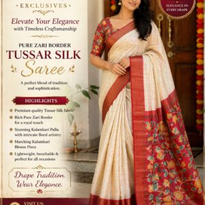 Pure Tussar Saree with zari check and zari border