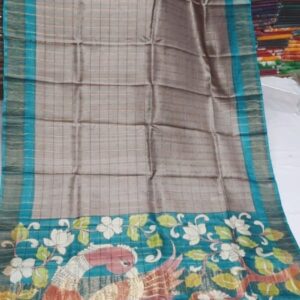 Pure Tussar Saree with zari check and zari border