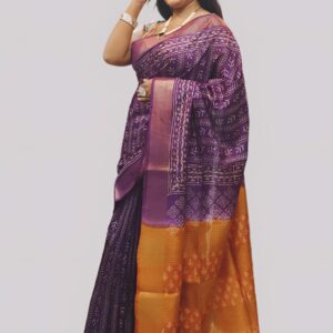 Beautiful bafta tussar saree with contrast pallu and blouse piece