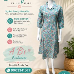 Pure cotton long kurti with collar