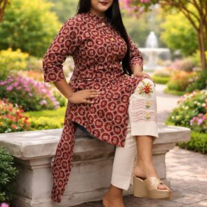 Pure organic cotton two piece set - Hand embroidery work in pant