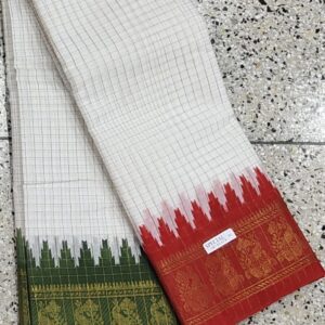 White or off-white body with zari check and Ganga Jamuna border Madurai cotton saree