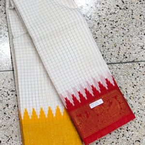 White or off-white body with zari check and Ganga Jamuna border Madurai cotton saree