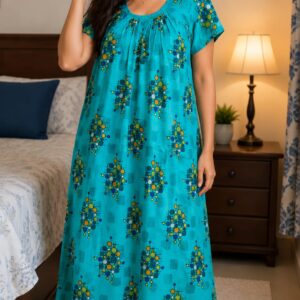 Pure Cotton Round Neck Nighty with short Sleeves