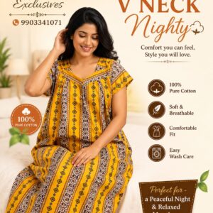 Pure cotton V neck nighty