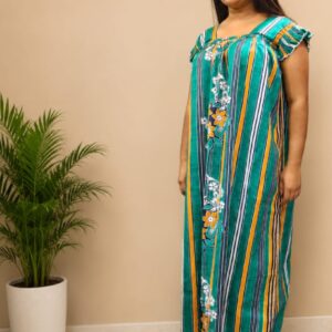 Pure cotton nighty with square neck design and ruffle sleeves