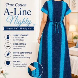 Pure cotton A - line cut nighty with short sleeves