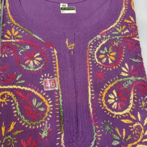 Pure cotton short kurti with lukhnow chikan hand embroidery work