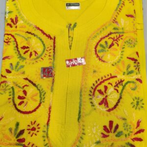 Pure cotton short kurti with lukhnow chikan hand embroidery work